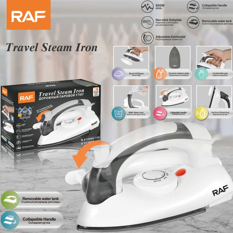 Plancha de Vapor de Viaje 800W con Mango Plegable, Vapor Vertical y Tanque Extraíble 110V/60 Hz. Plancha de Ropa