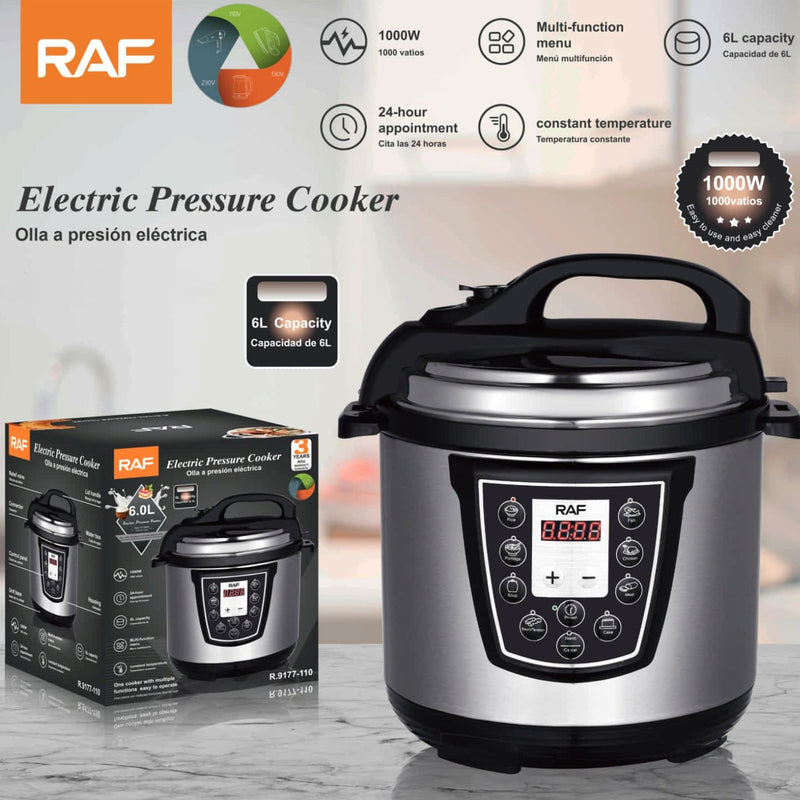 Olla de presión eléctrica Multifuncional 6L 1000W 110V 60Hz Temperatura constante  Programable . Cocción Rápida.