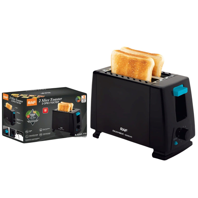 Tostadora 650W para 2 rebanadas con doble cara y diseño compacto fácil de limpiar. 110V /60hz.