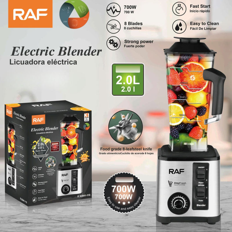 Licuadora eléctrica 700W 110V/60Hz con vaso 2L con 8 cuchillas. Inicio Rápido. Blender.