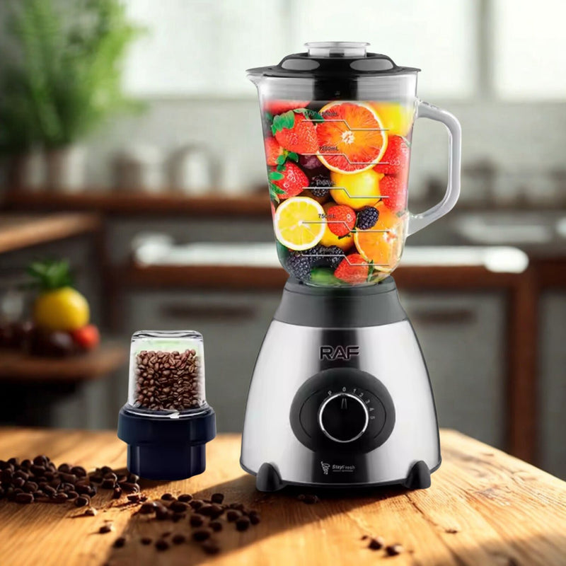 Licuadora eléctrica 1000W  110V/60Hz Vidrio 1.5L  con 6 cuchillas. Bóton giratorio con Moledor de Café. Blender