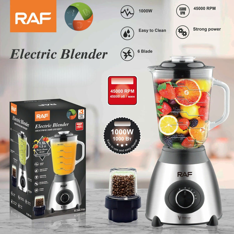 Licuadora eléctrica 1000W  110V/60Hz Vidrio 1.5L  con 6 cuchillas. Bóton giratorio con Moledor de Café. Blender