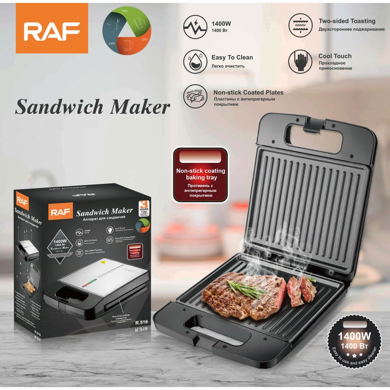 Sandwichera Eléctrica 1400W con Revestimiento Antiadherente y Calor Doble Cara 110V /60hz.  Grill para Emparedados.