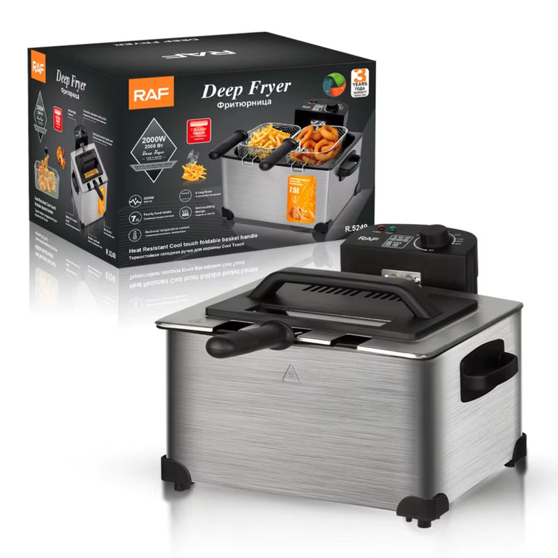 Freidora de Aceite 5L 2000W con doble canasta acero inoxidable con control de temperatura. Freidora de Aceite.