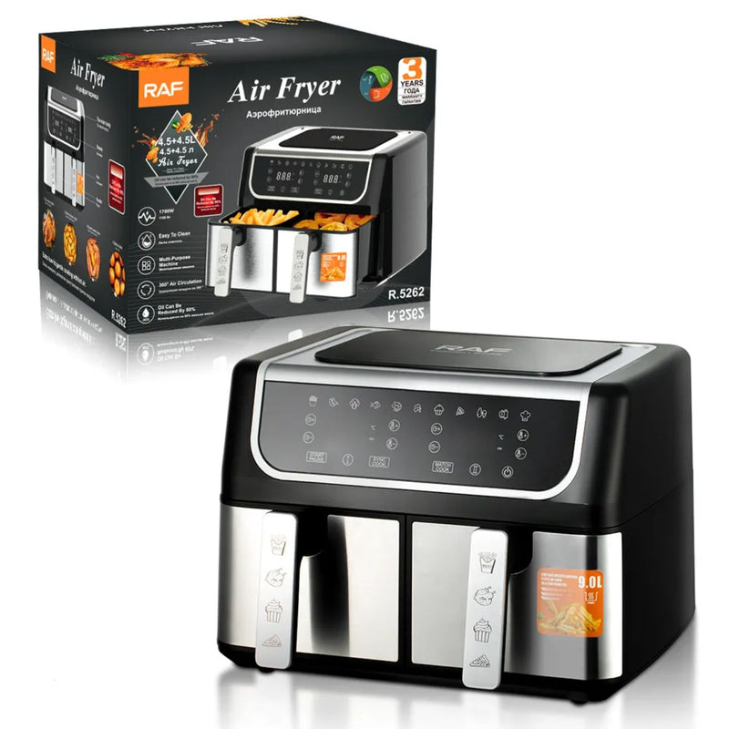 Freidora de Aire 9L 1700W 110V con Control Táctil  Doble Antiadherente 360° y Reducción de Aceite 80% Air Frier