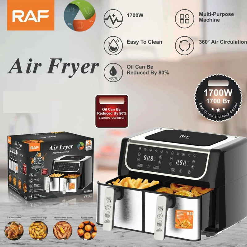 Freidora de Aire 9L 1700W 110V con Control Táctil  Doble Antiadherente 360° y Reducción de Aceite 80% Air Frier