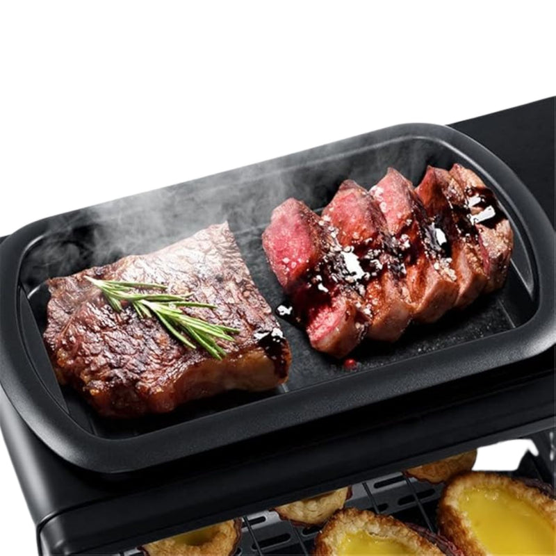 Estación de Desayuno 3 en 1 con Cafetera 600ml, Horno 7L y Plancha  1000W 110V con Control de Temperatura