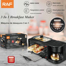 Estación de Desayuno 3 en 1 con Cafetera 600ml, Horno 7L y Plancha  1000W 110V con Control de Temperatura