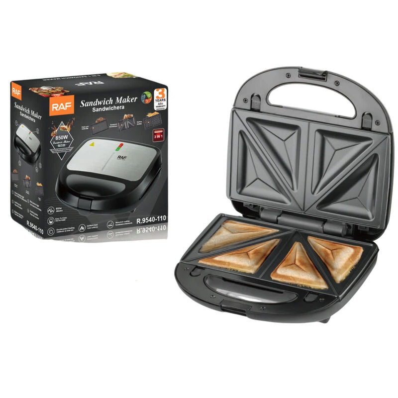 Sandwichera 3 en 1 850W con Placas Intercambiables para Sandwich Waffles y Grill