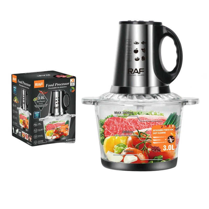 Procesador de Alimentos 300W con Bowl de Vidrio 3L, Bajo Ruido  110V/60 Hz. Mezclador de Alimentos
