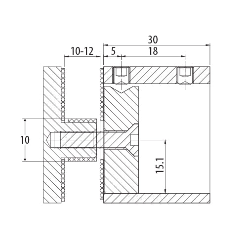 Conectores de tubo EOLO con paño fijo. Hacer hueco de 12 mm en paño fijo. 304