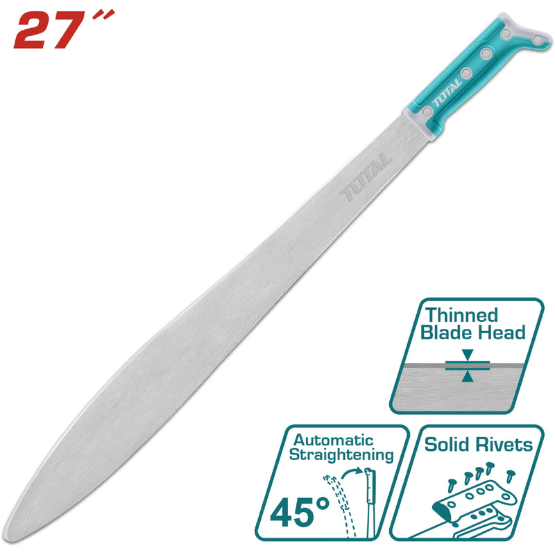 Machete Caguayano 27" con mango remachado y cabeza fina.