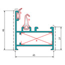 Marco Liviano Fijo Ventana 45 mm. Espesor 1.2 mm. Largo 5.85 mts. Acabado Anodizado Silver 15 Micron