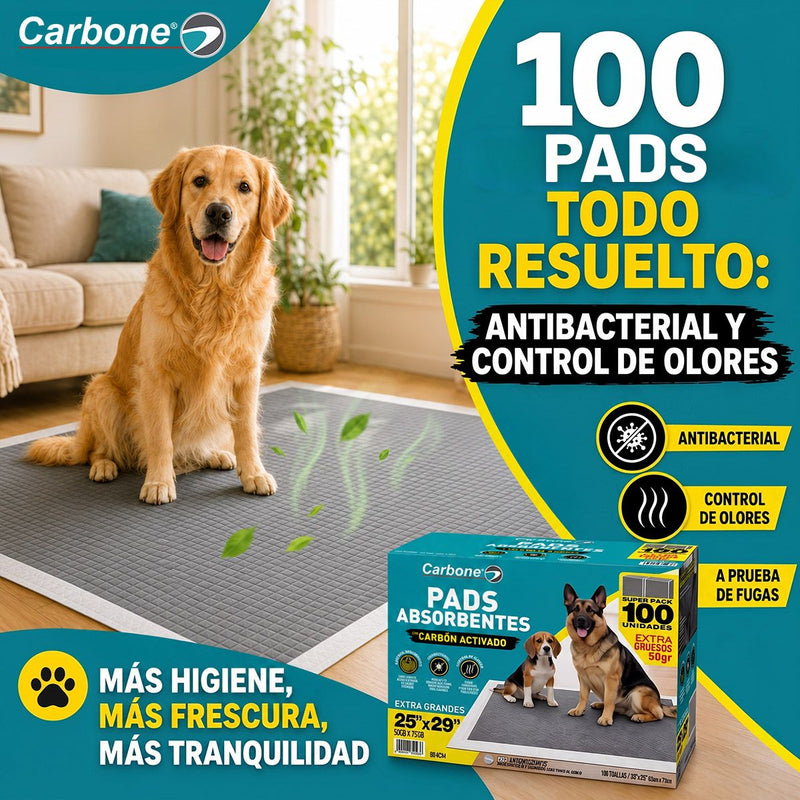 Pads de Entrenamiento para Perros con 6 Capas Ultra Absorbentes con Carbón Activado Antiolores y Antifugas. Grandes 65x75cm. Pack de 100 Unidades