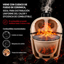 Parrilla tipo Kamado Ahumador de Cerámica 21”. BBQ Asador de Carbón con Termómetro, Mesas Laterales y Ruedas para Barbacoa.