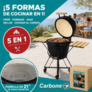 Parrilla tipo Kamado Ahumador de Cerámica 21”. BBQ Asador de Carbón con Termómetro, Mesas Laterales y Ruedas para Barbacoa.