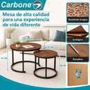 Mesas de Centro Anidadas de Acero al Carbono y MDF (Set de 2) para Sala, Recámara, Estudio, Oficina o Apartamento 70 y 50 cm de Diámetro