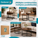 Mesas de Centro Anidadas de Acero al Carbono y MDF (Set de 2) para Sala, Recámara, Estudio, Oficina o Apartamento 70 y 50 cm de Diámetro