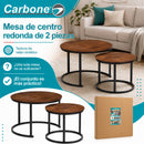 Mesas de Centro Anidadas de Acero al Carbono y MDF (Set de 2) para Sala, Recámara, Estudio, Oficina o Apartamento 70 y 50 cm de Diámetro