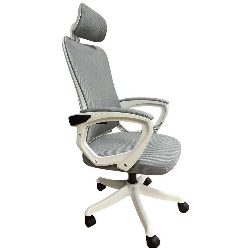 Silla de oficina ergonómica gris con respaldo de malla y apoyabrazos ajustables sin reposapiés. Cómoda silla de computadora para Escritorio.