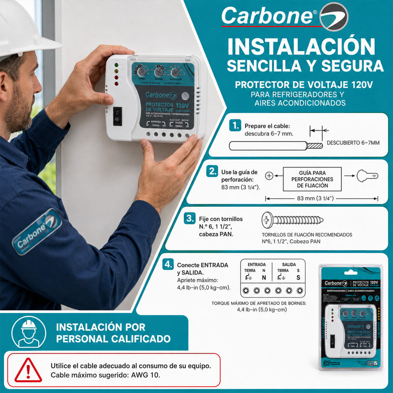 Protector De Voltaje 120V 50/60Hz.Corriente 15A. Ideal Para Aires Acondicionados y Equipo de Refrigeración con Retardo 180 Seg (3min)