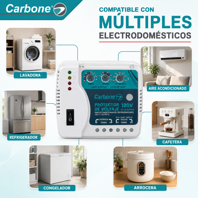 Protector De Voltaje 120V 50/60Hz.Corriente 15A. Ideal Para Aires Acondicionados y Equipo de Refrigeración con Retardo 180 Seg (3min)