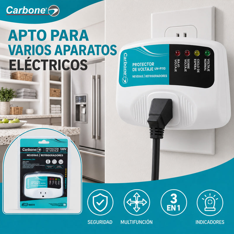 Protector De Voltaje 120V 50/60Hz.Corriente 10A. Ideal Para Electrodomésticos y Equipos Electrónicos con Retardo 180 Seg (3Min)
