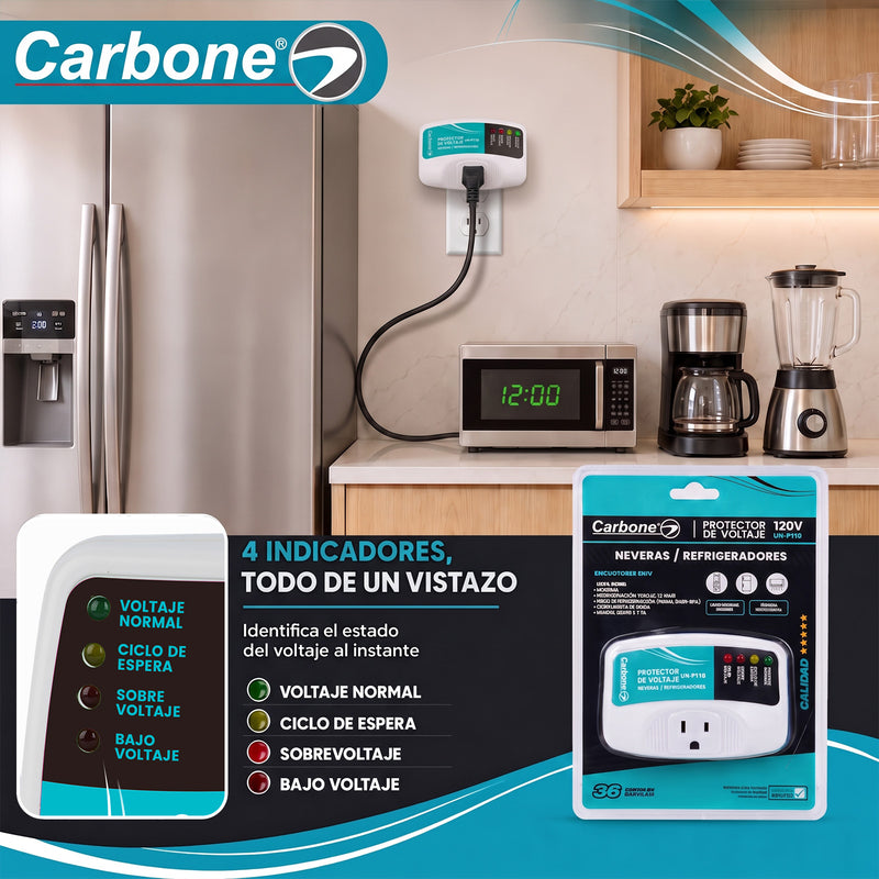 Protector De Voltaje 120V 50/60Hz.Corriente 10A. Ideal Para Electrodomésticos y Equipos Electrónicos con Retardo 180 Seg (3Min)