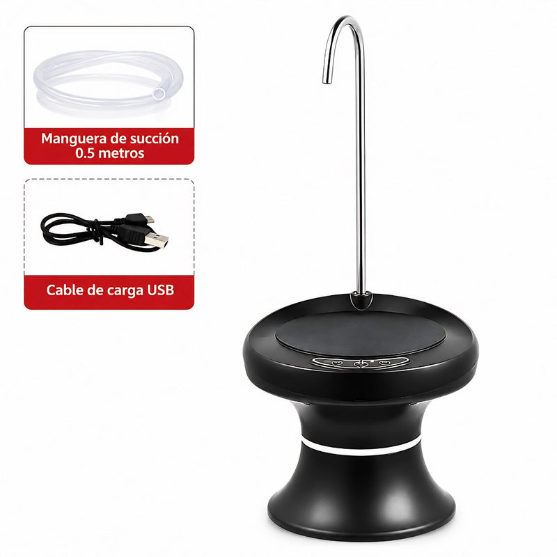 Dispensador de Agua Eléctrico Recargable USB. Bomba Automática de 3 Velocidades. Para Garrafón o Garrafa de Agua. Color negro.