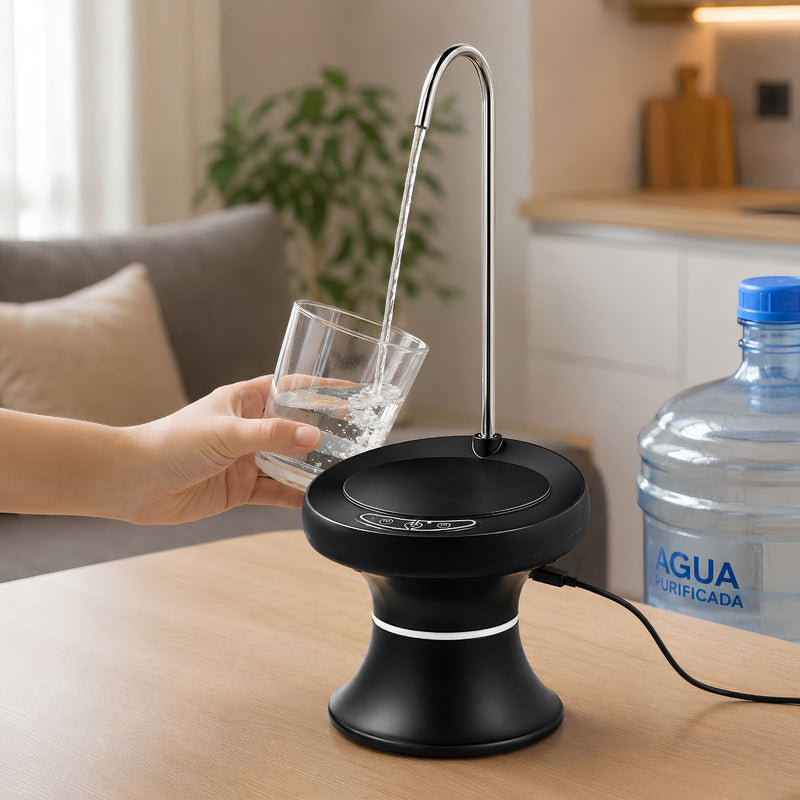 Dispensador de Agua Eléctrico Recargable USB. Bomba Automática de 3 Velocidades. Para Garrafón o Garrafa de Agua. Color negro.