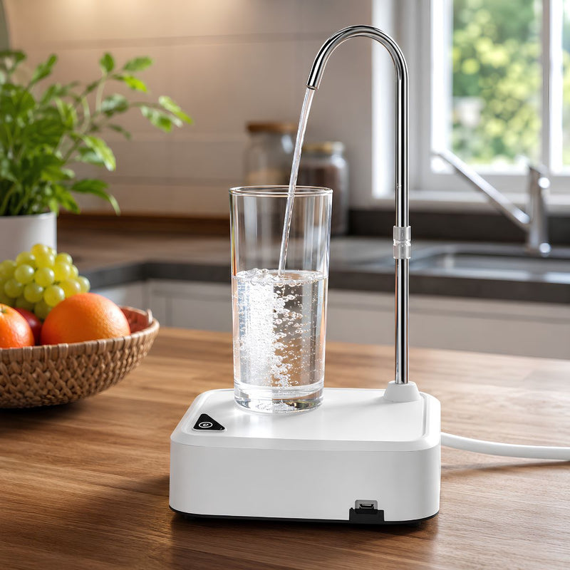 Dispensador de Agua Eléctrico. Bomba Automática de Un Solo toque para garrafón o garrafa de agua (tubo de extracción de 1.2m). Color Blanco.