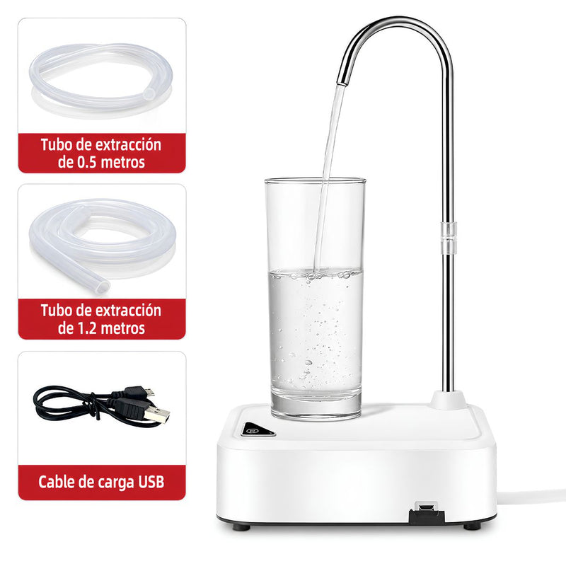 Dispensador de Agua Eléctrico. Bomba Automática de Un Solo toque para garrafón o garrafa de agua (tubo de extracción de 1.2m). Color Blanco.
