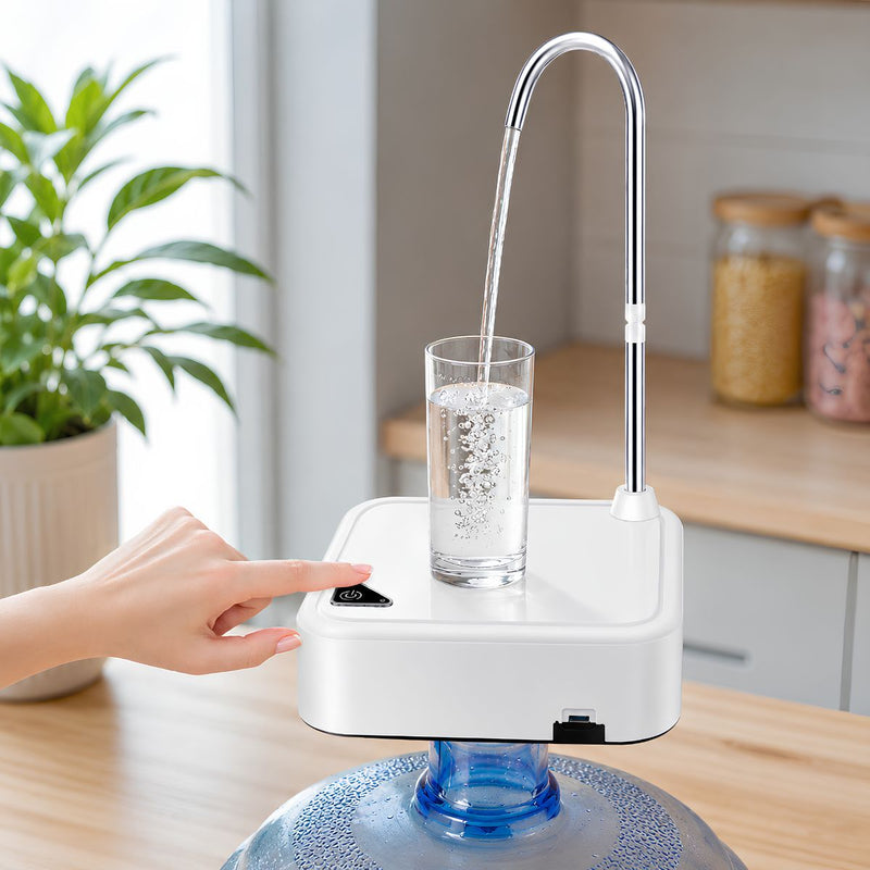 Dispensador de Agua Eléctrico. Bomba Automática de Un Solo toque para garrafón o garrafa de agua (tubo de extracción de 1.2m). Color Blanco.
