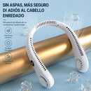 Abanico de Cuello Recargable USB Sin Aspas con Pantalla LED. Ventilador Manos Libres 5 Velocidades 1500 mAh Enfriamiento 360°. Color Blanco