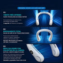 Abanico de Cuello Recargable USB Sin Aspas con Pantalla LED. Ventilador Manos Libres 5 Velocidades 1500 mAh Enfriamiento 360°. Color Blanco