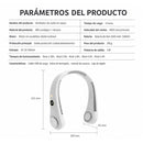 Abanico de Cuello Recargable USB Sin Aspas con Pantalla LED. Ventilador Manos Libres 5 Velocidades 1500 mAh Enfriamiento 360°. Color Blanco