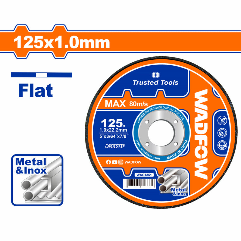 Disco Corte de Metal y Acero Inoxidable 125x1.0mm. Plano.