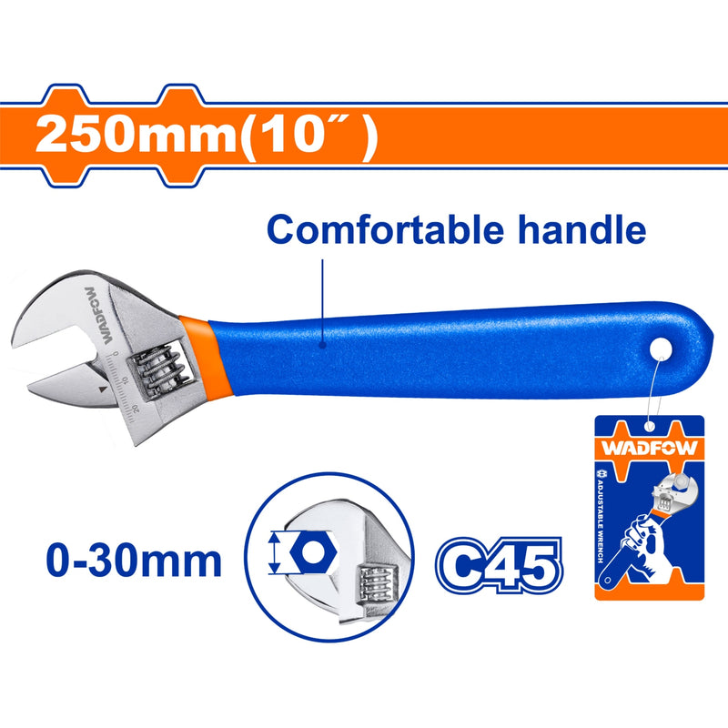 Llave Inglesa Ajustable de 250mm(10"). Ajusta: 0-30mm. Tratada térmicamente. Acero al carbono