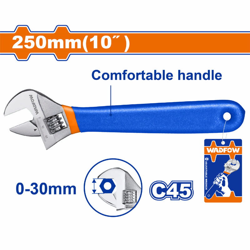 Llave Inglesa Ajustable de 250mm(10"). Ajusta: 0-30mm. Tratada térmicamente. Acero al carbono
