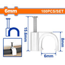 Grapas para cable coaxial 6mm. Blanco 100 piezas. Protege la cubierta del cable. Tornillos rosca.