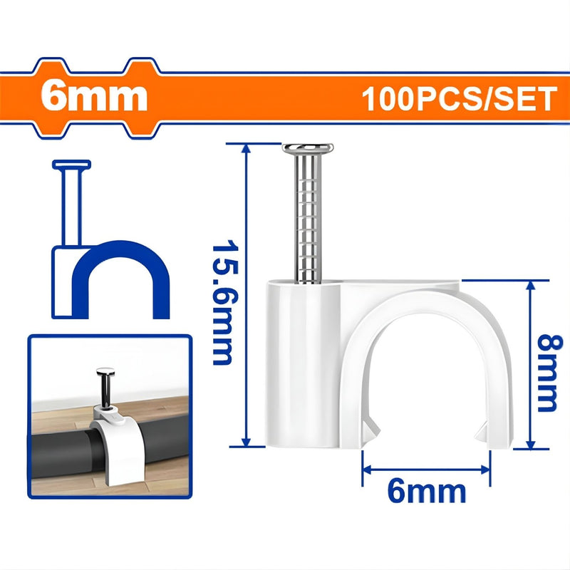 Grapas para cable coaxial 6mm. Blanco 100 piezas. Protege la cubierta del cable. Tornillos rosca.