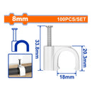 Grapas Clavijas para cable coaxial 8mm Blanco. Set 100 piezas. Protege la cubierta del cable.