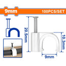 Grapas para cable coaxial 9mm. Blanco 100 piezas. Protege la cubierta del cable. Tornillos rosca.