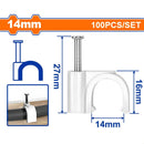 Grapas para cable coaxial 14mm. Blanco 100 piezas. Protege la cubierta del cable. Tornillos rosca.