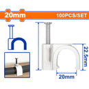 Grapas para cable coaxial 20mm. Blanco 100 piezas. Protege la cubierta del cable. Tornillos rosca.