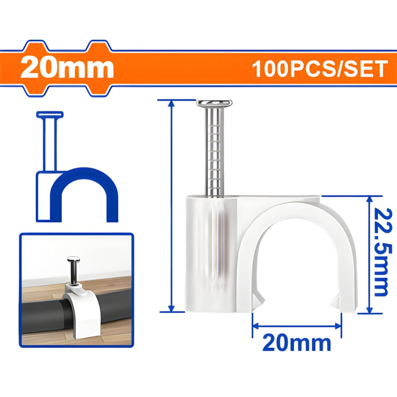 Grapas para cable coaxial 20mm. Blanco 100 piezas. Protege la cubierta del cable. Tornillos rosca.