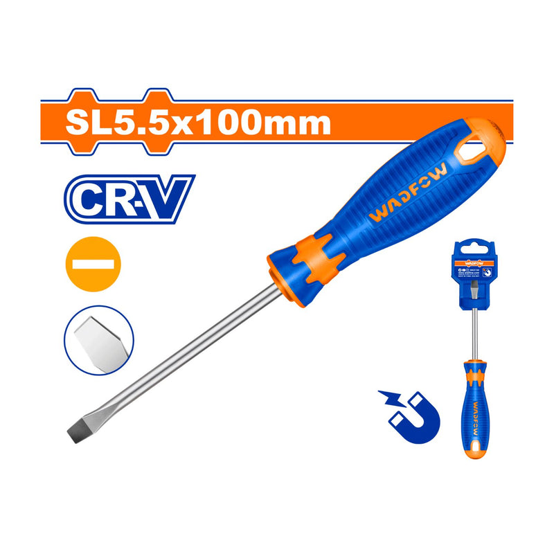 Destornillador plano SL5.5 Diámetro: 5mm. Largo: 100mm. Magnético. CR-V