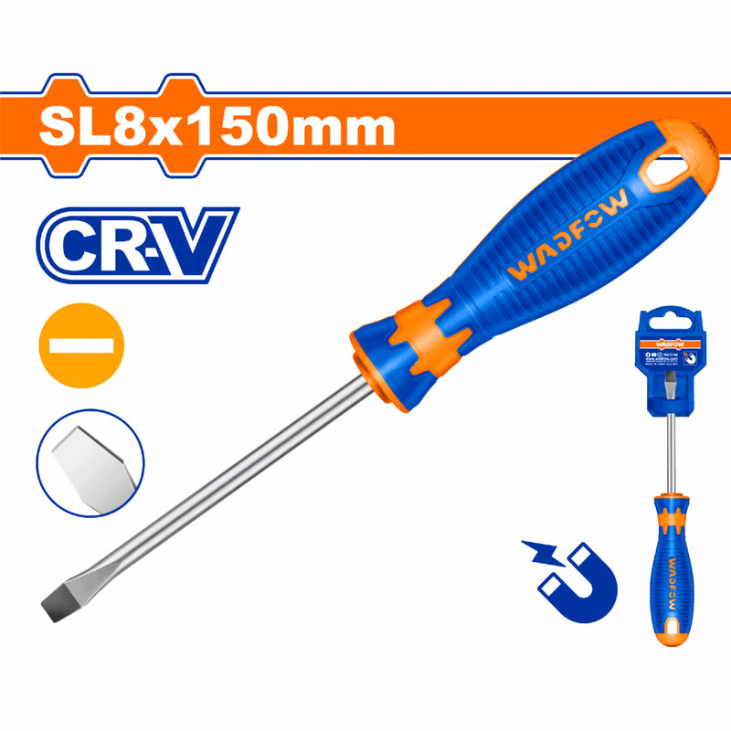 Destornillador plano SL8 Diámetro:8mm. Largo:150mm. Magnético. CR-V