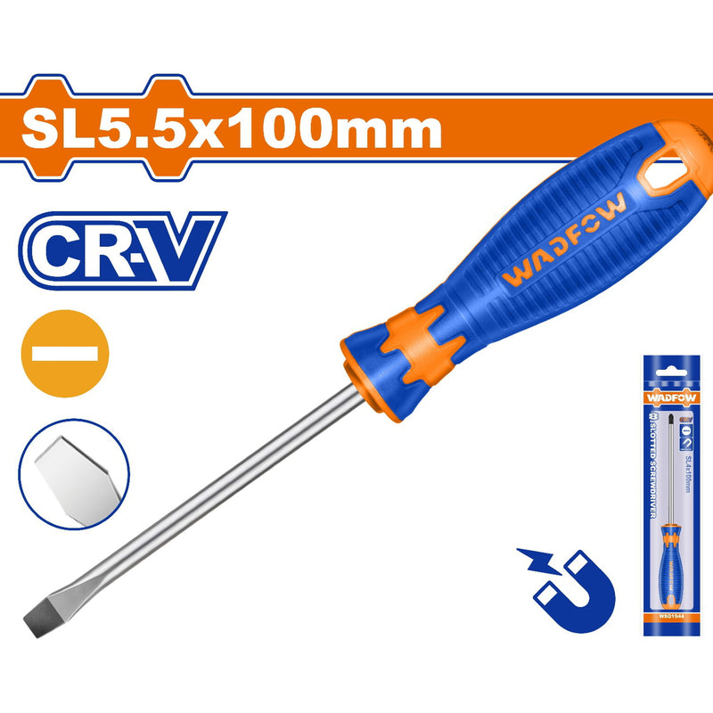 Destornillador plano SL5.5 Diámetro: 5mm. Largo: 100mm. Magnético. CR-V