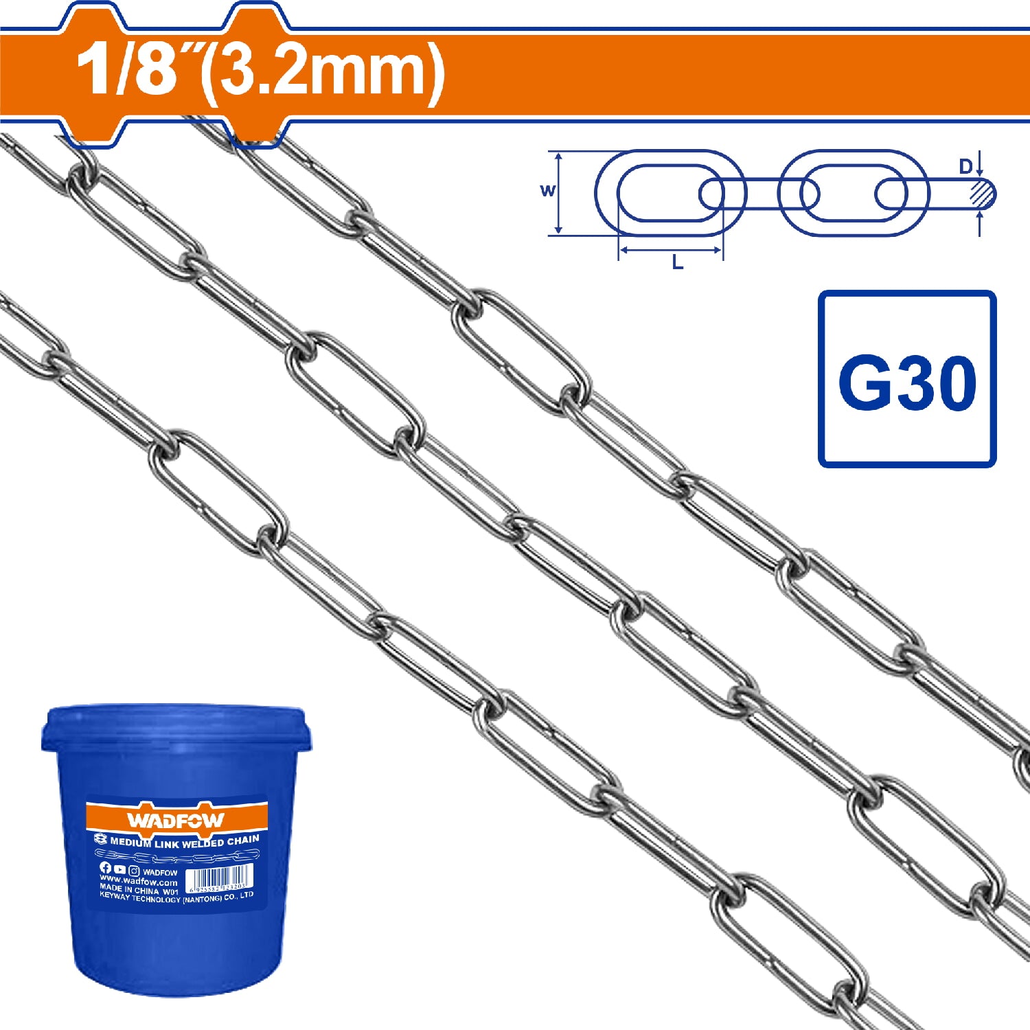 Cadena soldada grado 30 1/8" Longitud:125m